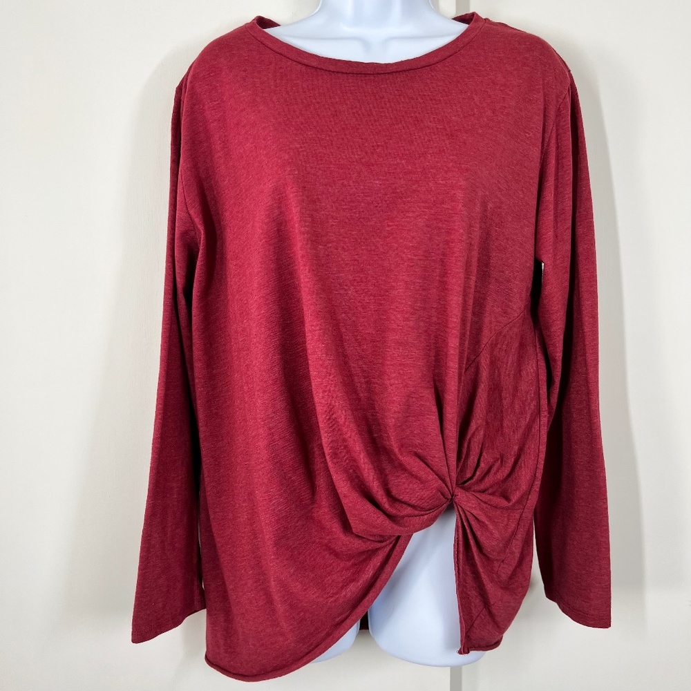 Umgee Long Sleeve Tee with cool‎ side knot, Heather burnt red